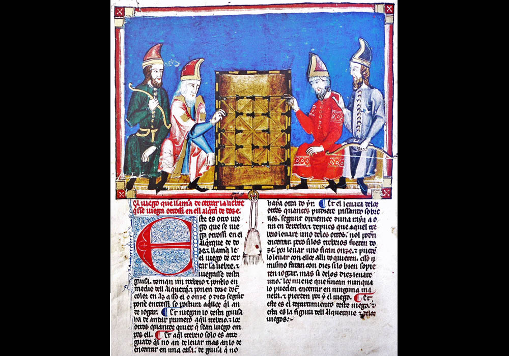 Libro Ajedrez Dados Tablas-Alfonso X sabio-manuscrito iluminado códice-facsímil-Vicent García Editores-9 Juego Cerrar la Liebre.